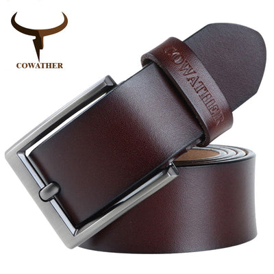 COWATHER 2018 men belt cow genuine leather luxury strap male belts for men new fashion classice vintage pin buckle dropshipping - Semper Fi Leather