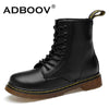 ADBOOV New PU Leather Ankle Boots Women Fall Winter Flat Platform Shoes Plus Size 35-42 Martins Boots Zip Motorcycle Booties - Semper Fi Leather