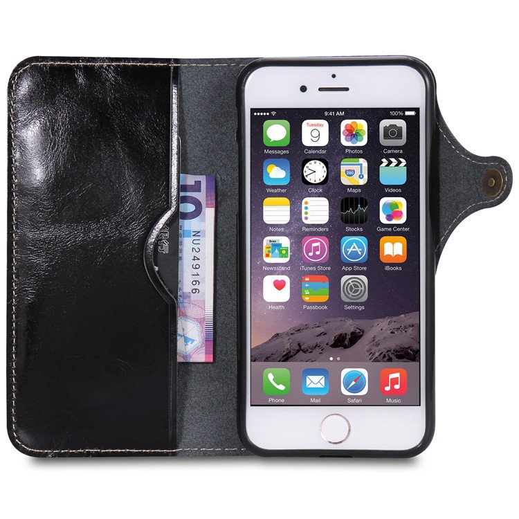 Black Waxy Leather iPhone Wallet Case - Semper Fi Leather