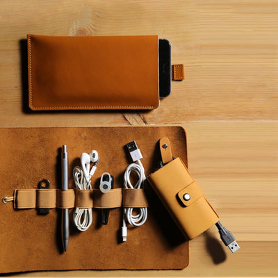 Genuine leather Cable Manager Storage Bag - Semper Fi Leather