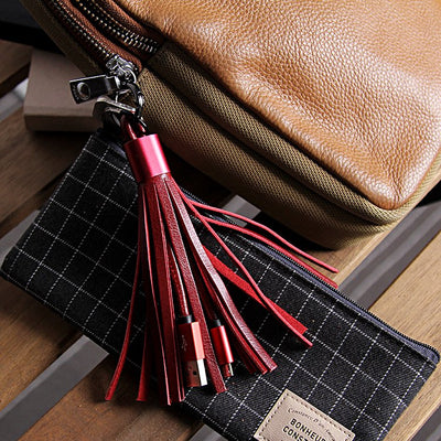 Leather Tassel Lightning Cable Keychain - Semper Fi Leather