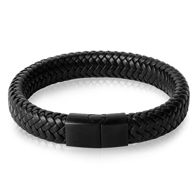 Jiayiqi Punk Men Jewelry Black/Brown Braided Leather Bracelet Stainless Steel Magnetic Clasp Fashion Bangles 18.5/22/20.5cm - Semper Fi Leather