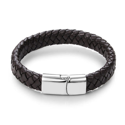 Jiayiqi Punk Men Jewelry Black/Brown Braided Leather Bracelet Stainless Steel Magnetic Clasp Fashion Bangles 18.5/22/20.5cm - Semper Fi Leather