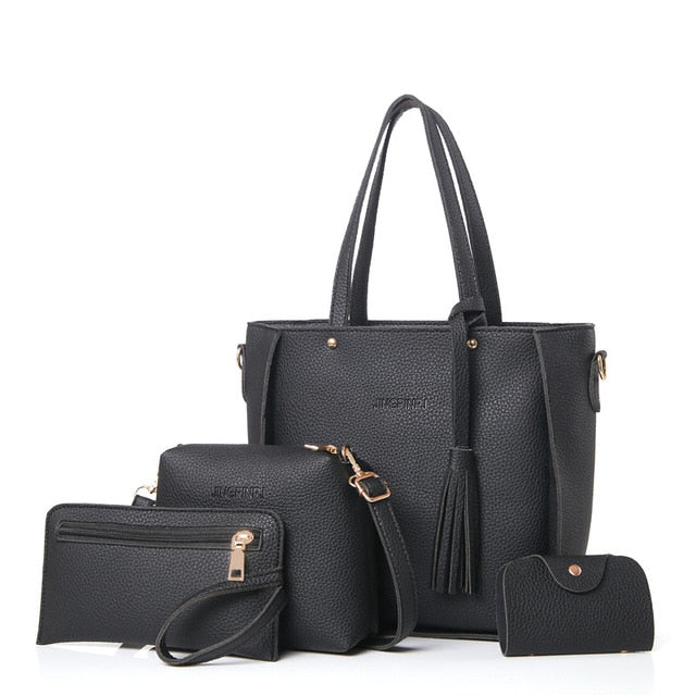 Women Bag Set Top-Handle Big Capacity Female Tassel Handbag Fashion Shoulder Bag Purse Ladies PU Leather Crossbody Bag - Semper Fi Leather