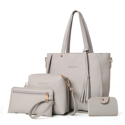 Women Bag Set Top-Handle Big Capacity Female Tassel Handbag Fashion Shoulder Bag Purse Ladies PU Leather Crossbody Bag - Semper Fi Leather