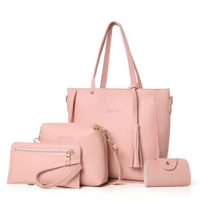 Women Bag Set Top-Handle Big Capacity Female Tassel Handbag Fashion Shoulder Bag Purse Ladies PU Leather Crossbody Bag - Semper Fi Leather
