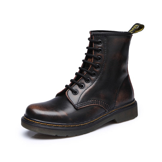 Aneikeh Women Ankle Boots Shoes Woman 2018 Spring Fall Genuine Leather Lace Up Shoes Punk Plus Size 43 44 Riding, Equestr Boots - Semper Fi Leather