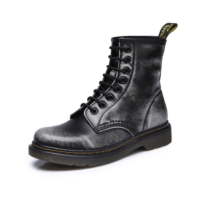 Aneikeh Women Ankle Boots Shoes Woman 2018 Spring Fall Genuine Leather Lace Up Shoes Punk Plus Size 43 44 Riding, Equestr Boots - Semper Fi Leather