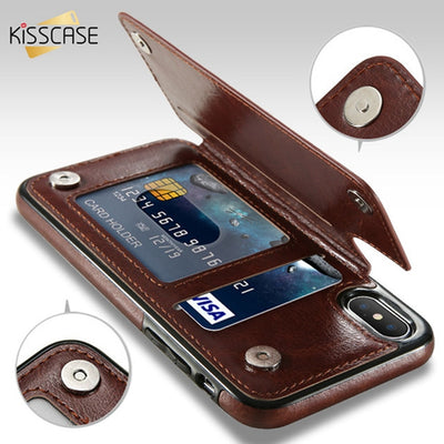 KISSCASE Retro PU Leather Case For iPhone X 6 6s 7 8 Plus XS 5S SE Multi Card Holders Phone Cases For iPhone XS Max XR 10 Cover - Semper Fi Leather