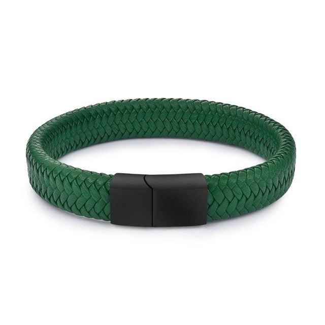 Jiayiqi Punk Men Jewelry Black/Brown Braided Leather Bracelet Stainless Steel Magnetic Clasp Fashion Bangles 18.5/22/20.5cm - Semper Fi Leather