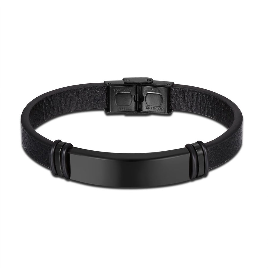 Black Genuine Leather ID Bracelet - Semper Fi Leather