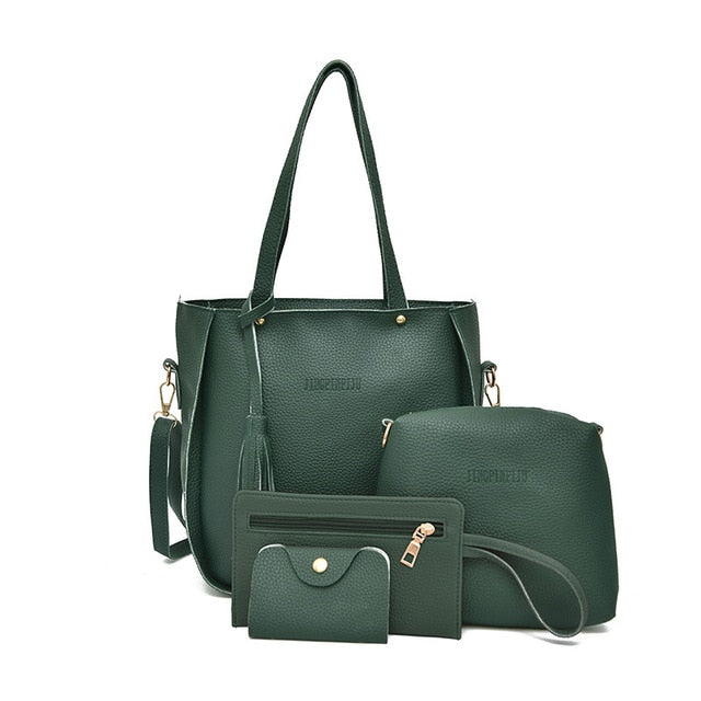 Women Bag Set Top-Handle Big Capacity Female Tassel Handbag Fashion Shoulder Bag Purse Ladies PU Leather Crossbody Bag - Semper Fi Leather