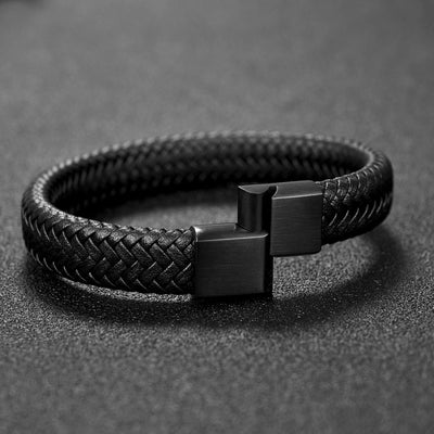 Jiayiqi Punk Men Jewelry Black/Brown Braided Leather Bracelet Stainless Steel Magnetic Clasp Fashion Bangles 18.5/22/20.5cm - Semper Fi Leather